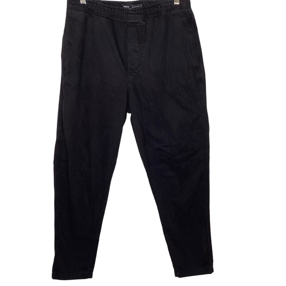 Zara‎ Jeans Women Size 32 Black Straight Leg Stretchy Pull-on Cotton Drawstring